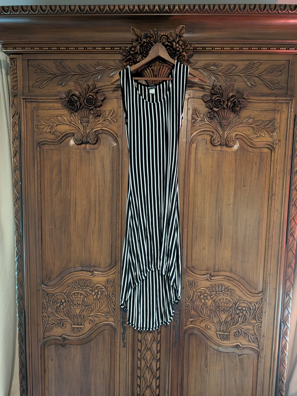 Sleeveless Black & White Striped High-Low Dress